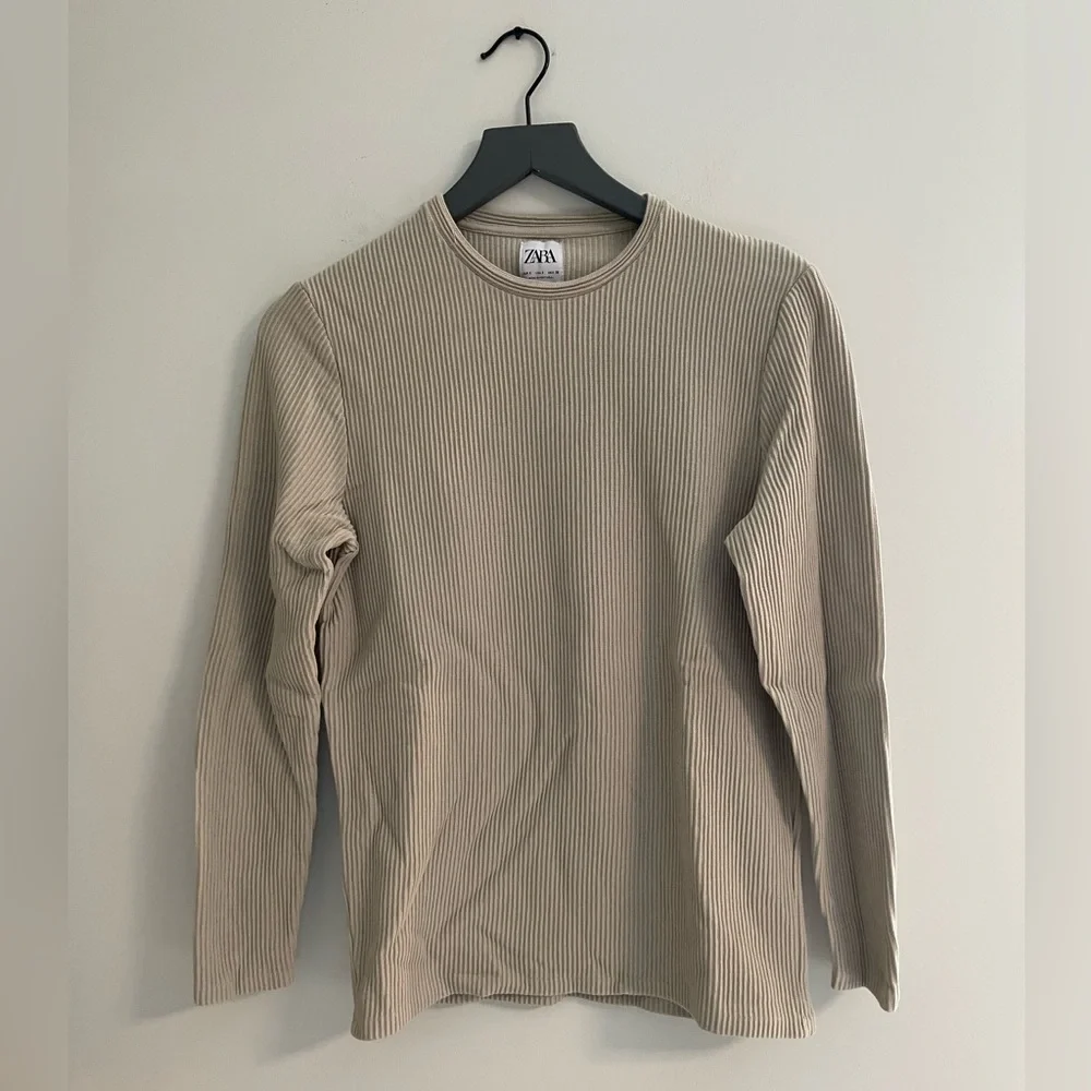 Zara Textured Long Sleeve Crewneck Pullover